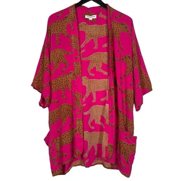 Emerson Fry Size XS/S Fete Pink Yarrow Cheetah Print Kimono - Picture 2 of 6